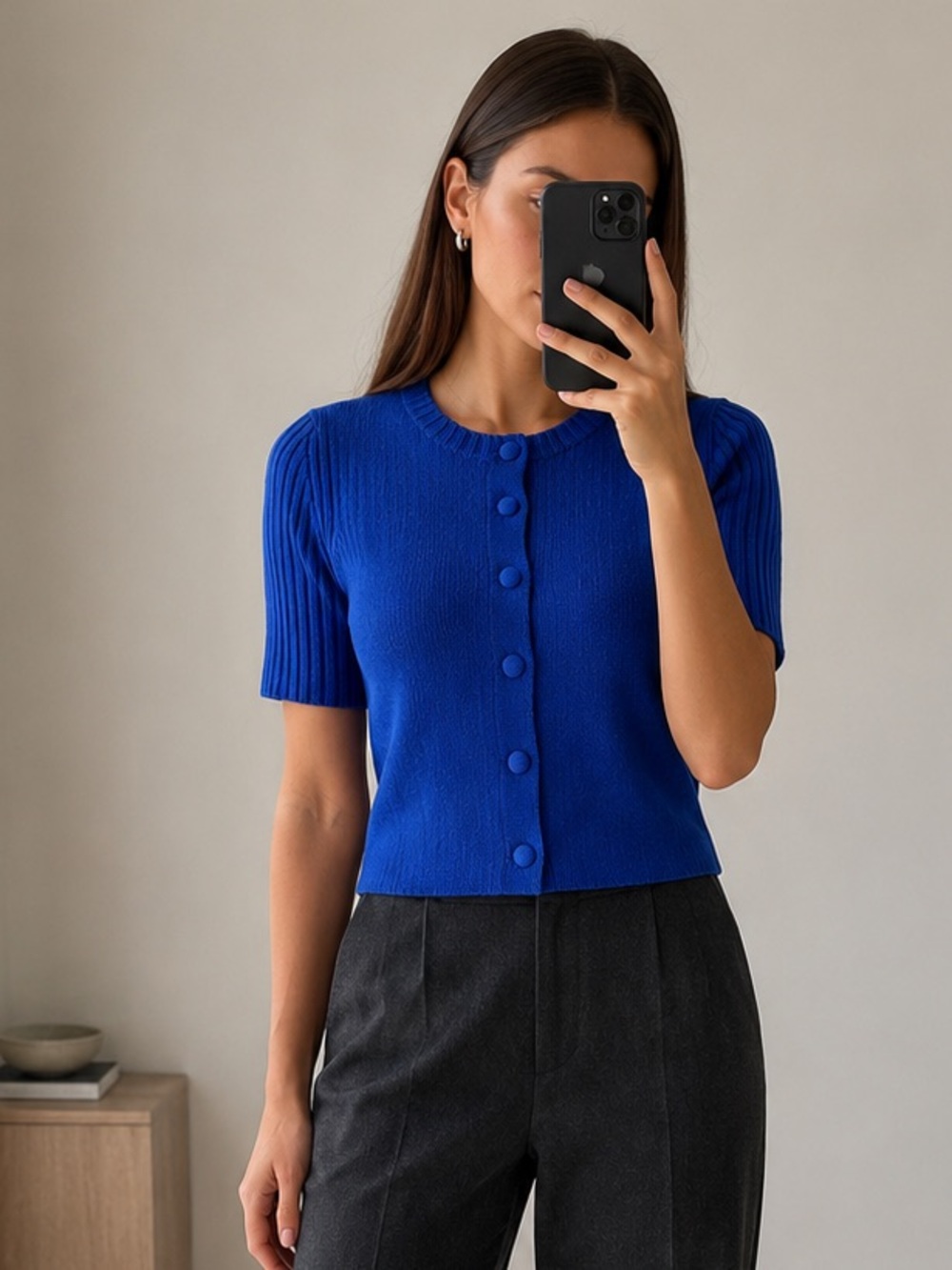 Rebecca Taylor Blue 100% Cashmere Short Sleeve Cardigan Sweater Size S NWT